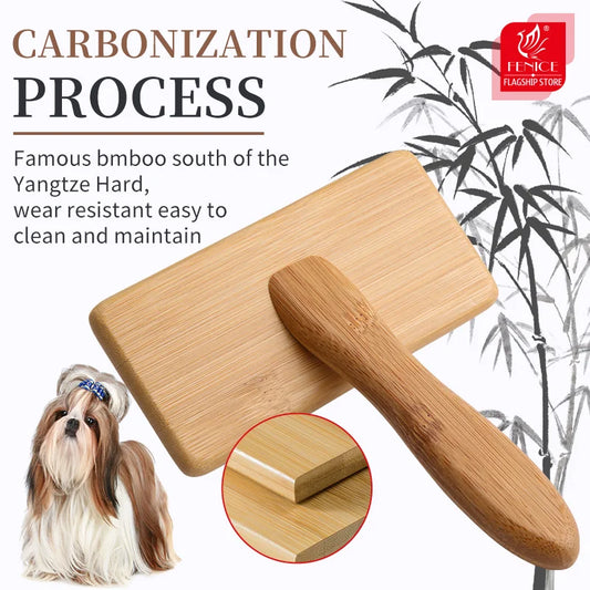 Fenice Wooden Dogs and Cats Slicker Brush for Removing Mats Tangles and Loose Hair Pet Grooming Comb for Long or Short Hair Dogs
