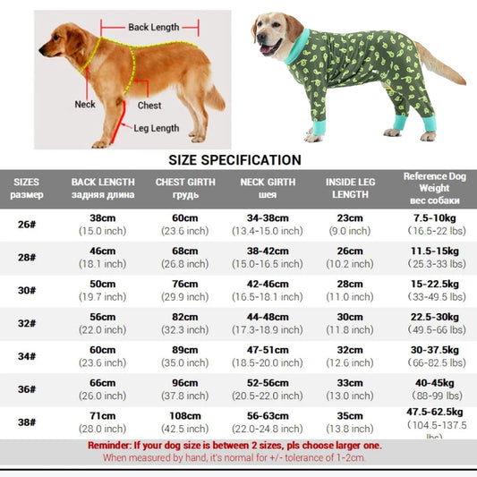 Pet 4 Leg Long Sleeve Pajamas Recovery Onesie For Anti Licking Wound Care Dogs Comfortable Anti-UV Onesie Jumpsuit Jammies
