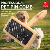 Fenice Wooden Dogs and Cats Slicker Brush for Removing Mats Tangles and Loose Hair Pet Grooming Comb for Long or Short Hair Dogs